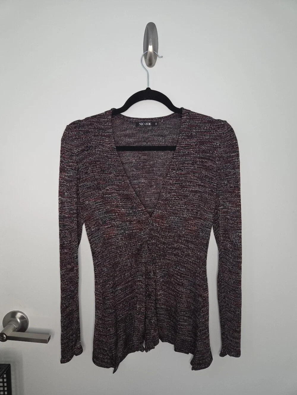 NIC + ZOE Women's Petite Small Multicolor Silk Blend Peplum Cardigan